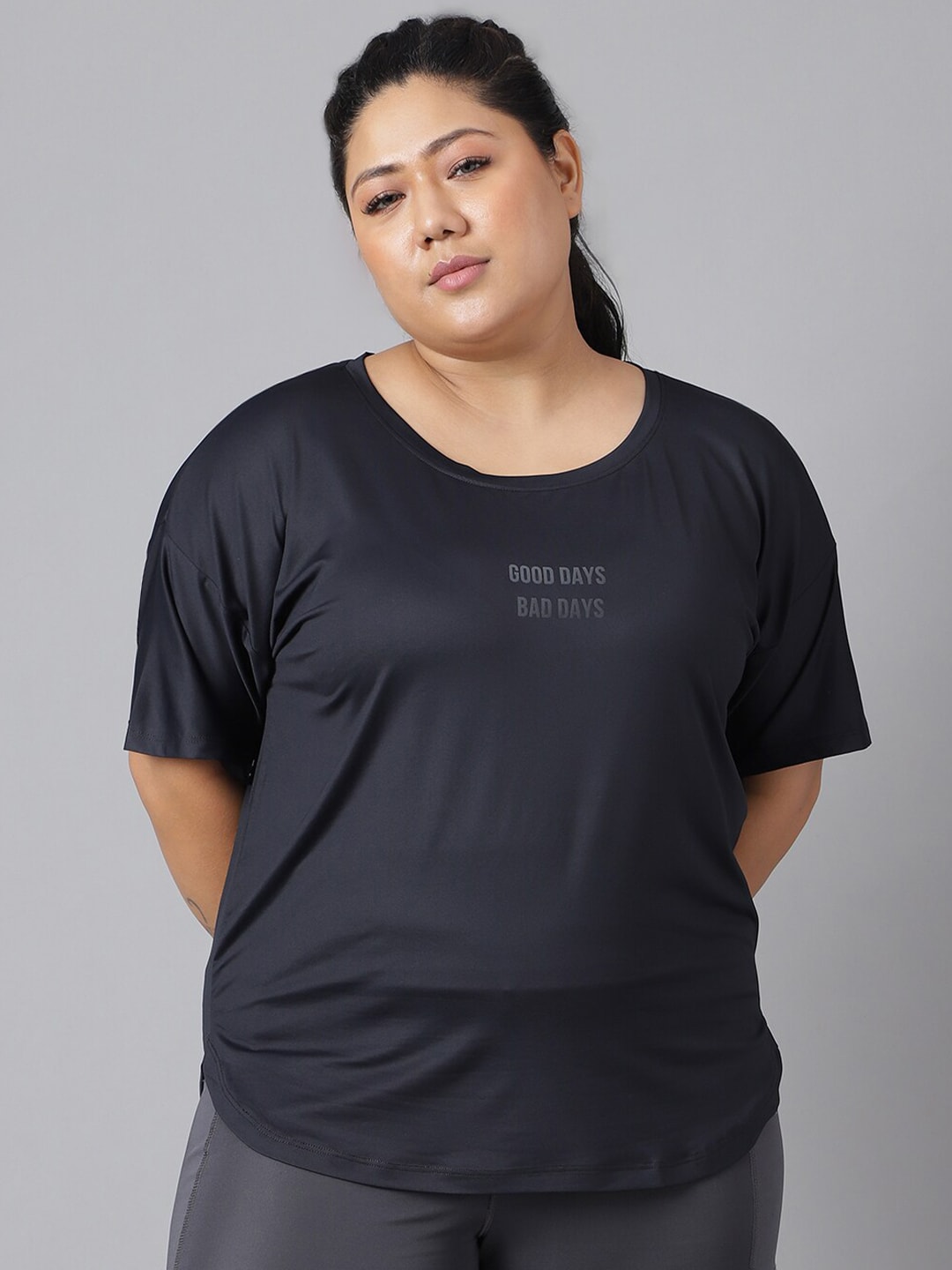 MKH Plus Size Typography Printed Dri-FIT Sports T-Shirt | Grocsy