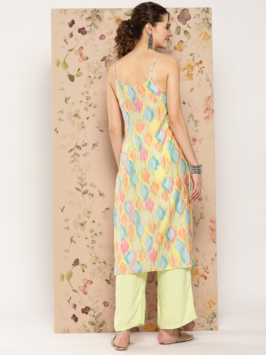 HERE&NOW Abstract Printed Straight Kurta with Solid Palazzos | Grocsy