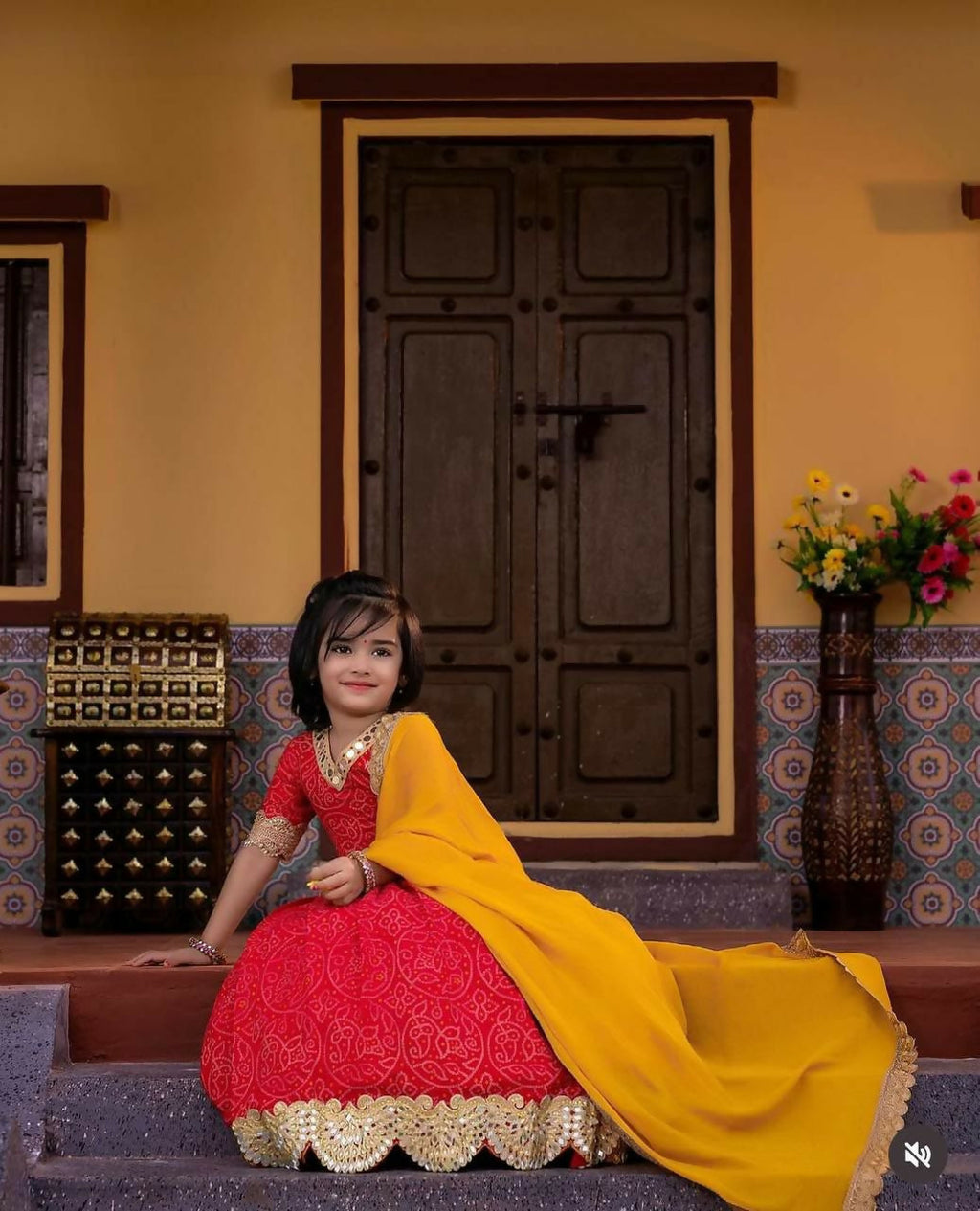 Jyoti Fashion Beautiful Red Faux Georgette Digital Printed with Sequins Embroidered Kids Lehenga Choli Set | Grocsy