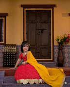 Jyoti Fashion Beautiful Red Faux Georgette Digital Printed with Sequins Embroidered Kids Lehenga Choli Set | Grocsy