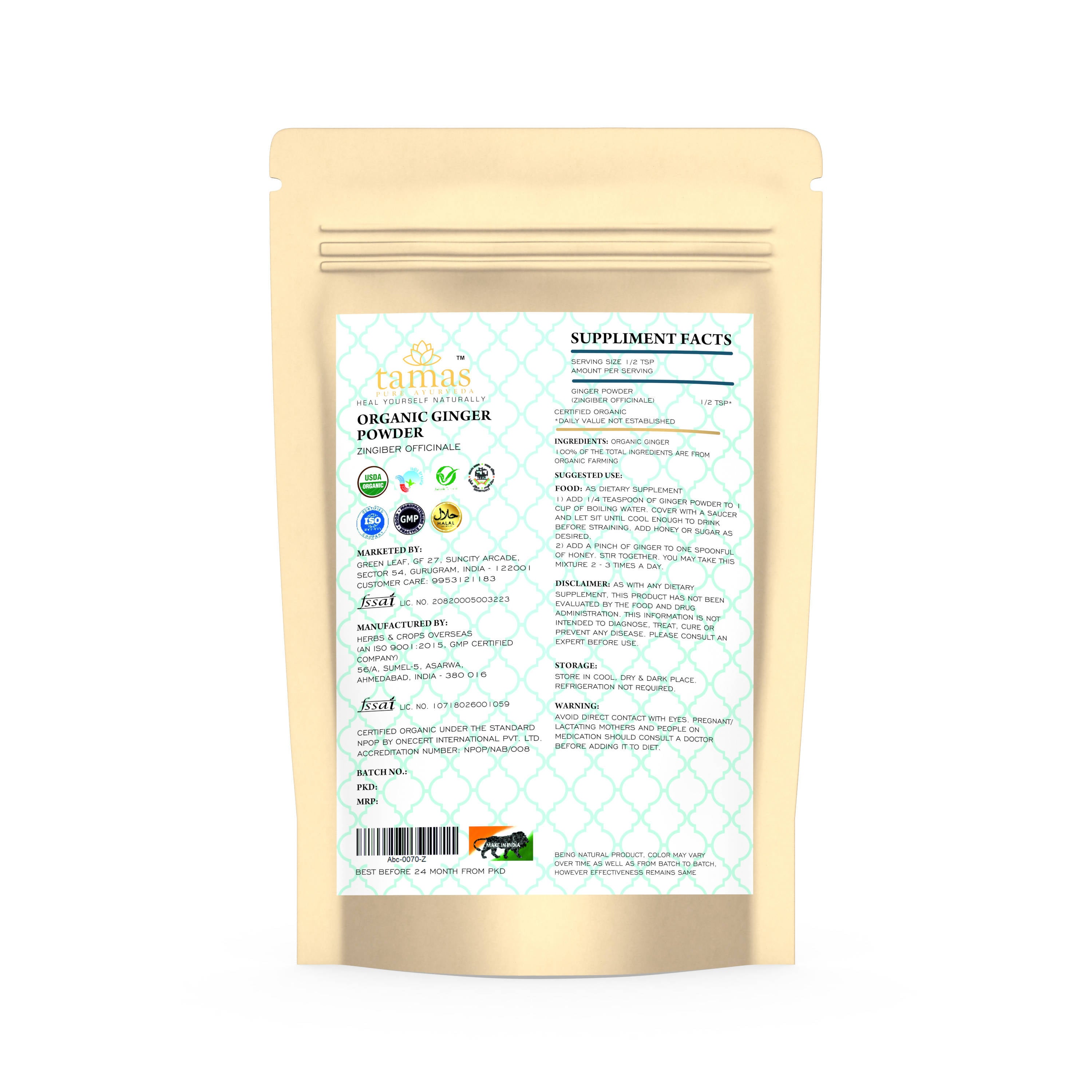 Tamas Pure Ayurveda Superfood Organic Ginger Powder | Grocsy