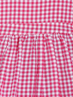 Manet Girls Cotton V Neck Frill Frock Checked Printed - Pink | Grocsy