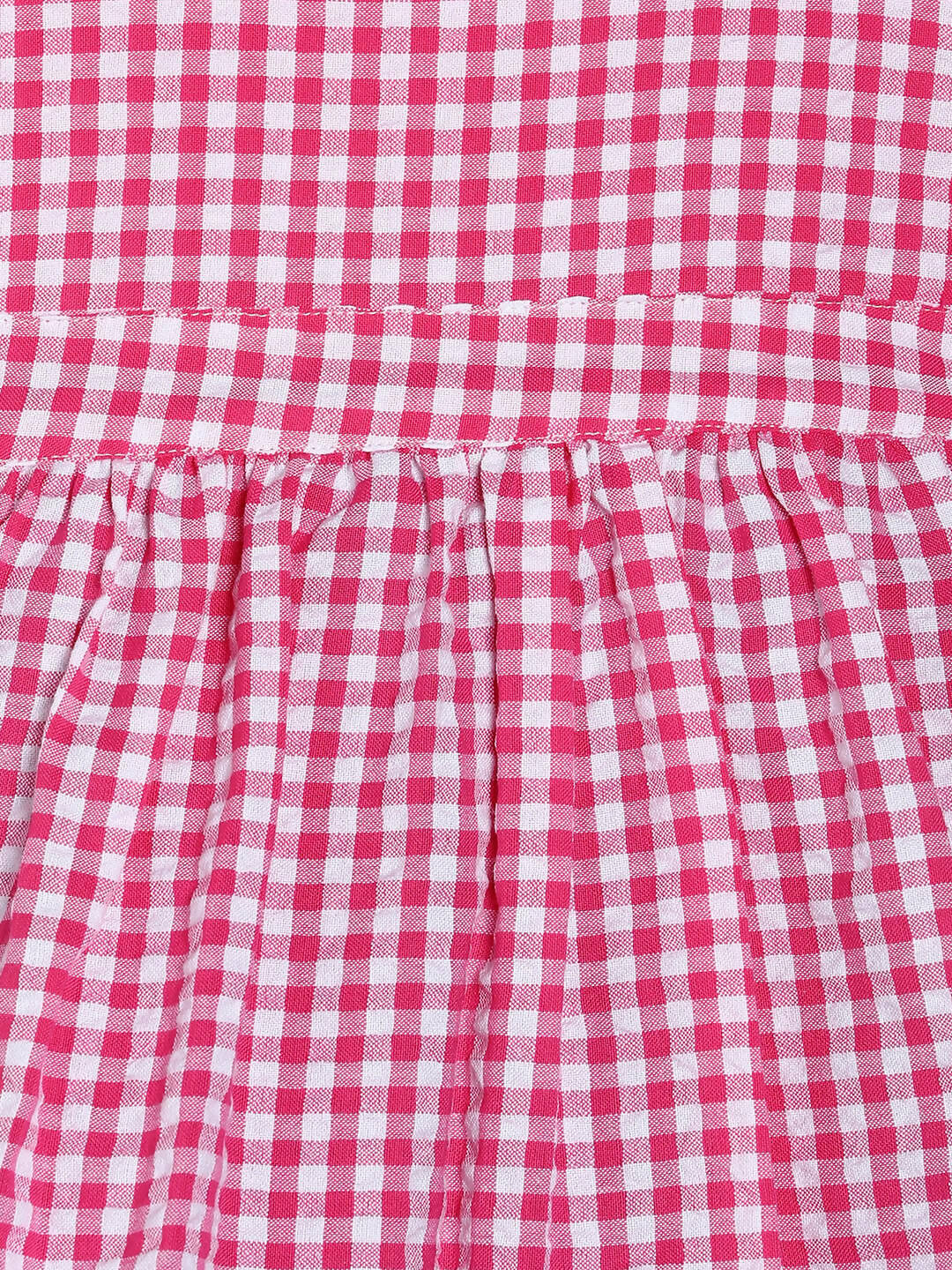 Manet Girls Cotton V Neck Frill Frock Checked Printed - Pink | Grocsy