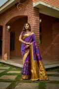 Jyoti Fashion Women's Purple Paithani Silk Zari Woven Saree with Blouse | Grocsy