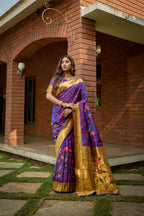 Jyoti Fashion Women's Purple Paithani Silk Zari Woven Saree with Blouse | Grocsy