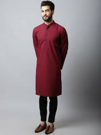 Even Apparels Maroon Color Linen Pure Cotton Men's Kurta With Side Placket (SLD1182) | Grocsy