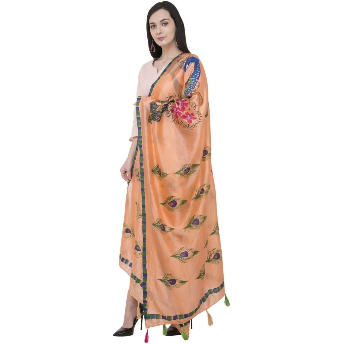 A R Silk Silk Peacock Multi Fancy Dupatta Color Peach Dupatta or Chunni | Grocsy