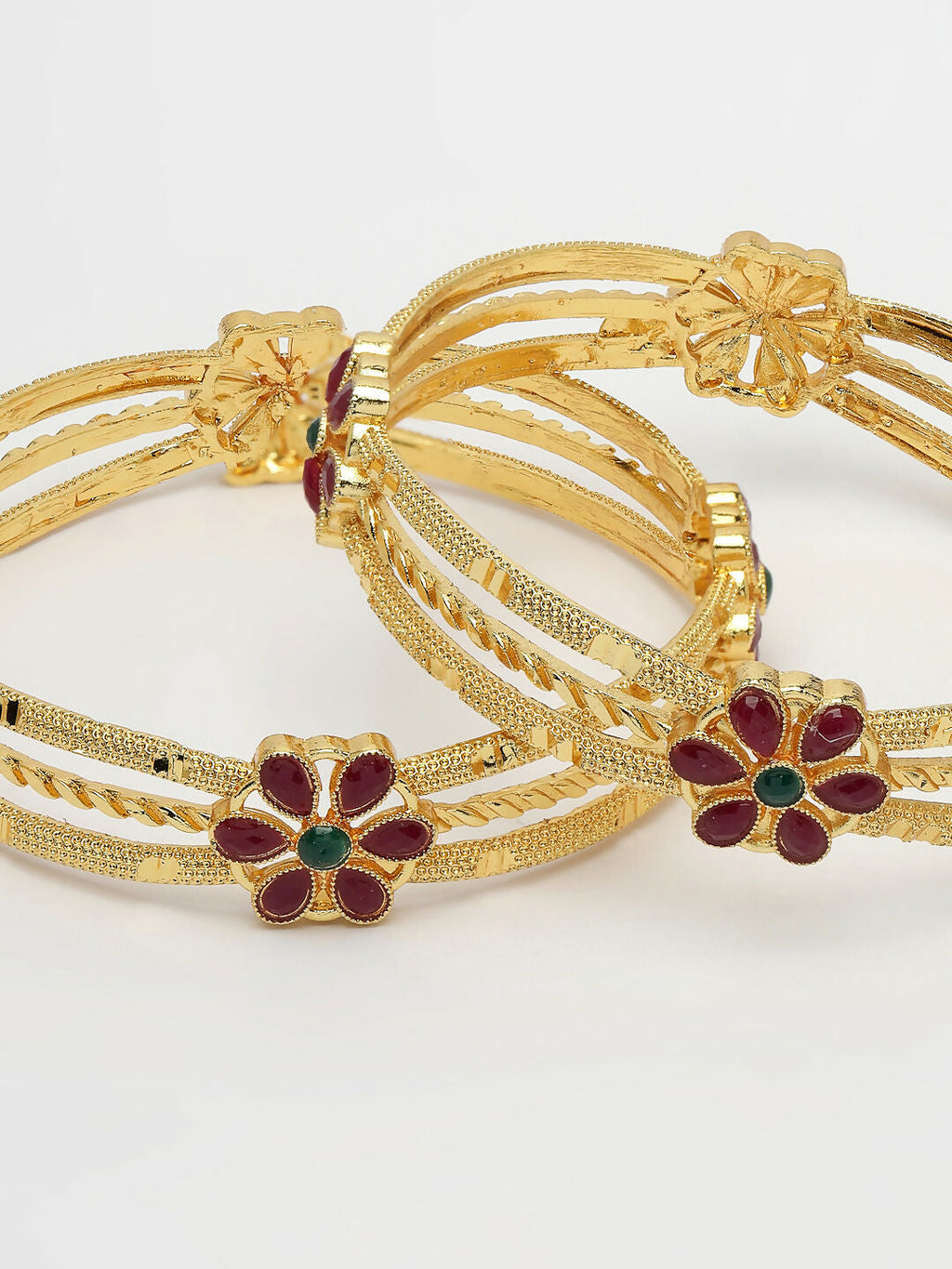 NVR Women's Set of 2 Gold-Polished Artificial Stones Handcrafted Traditional Bangles | Grocsy