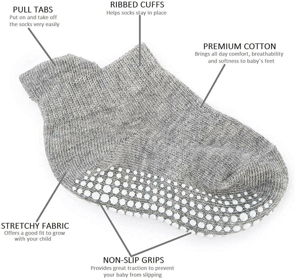 AHC Baby Socks Anti Slip Anti Skid Boys Girls Ankle Length Soft Cotton Socks with Grip | Grocsy