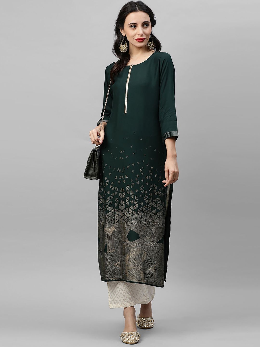 Indo Era Women Green Embroidered Straight Kurta | Grocsy
