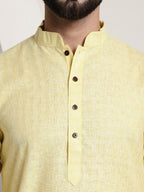 Sojanya Men Yellow Dobby Self-Checked Straight Kurta | Grocsy