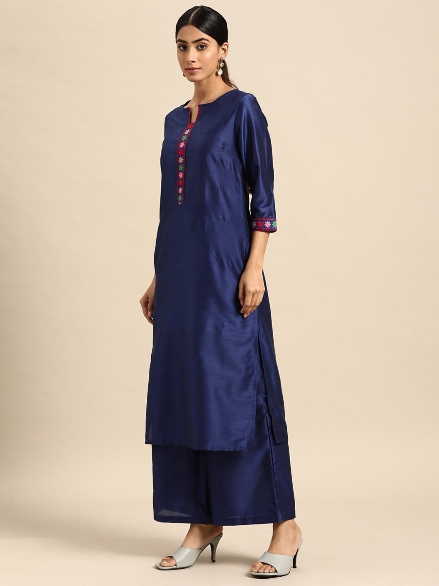 All About You Thread Work Kurta with Palazzos & Dupatta | Grocsy