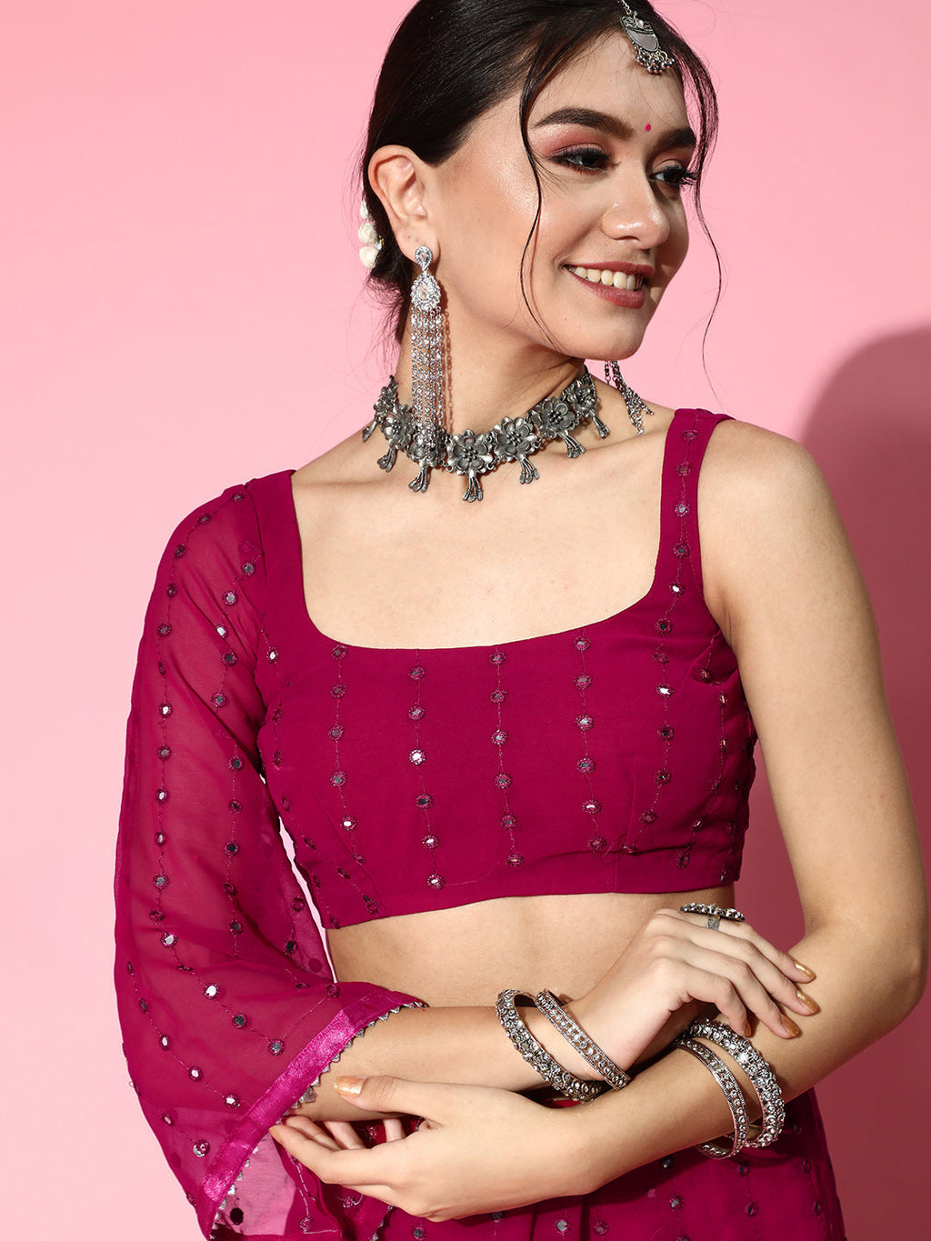 Tikhi Imli Embellished Poly-Georgette Saree with Solid border | Grocsy