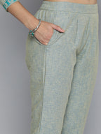 HERE&NOW Grey & Blue Embroidered Cotton Kurta with Trousers & With Dupatta | Grocsy