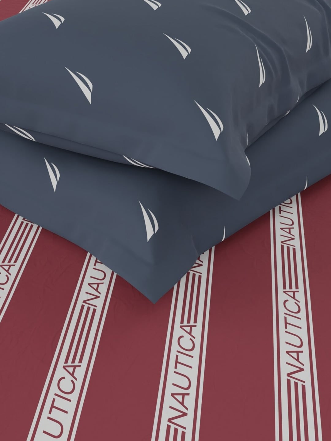 Nautica Noridge Red & White Printed Cotton 160 TC King Bedsheet with 2 Pillow Covers | Grocsy