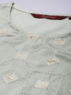 Sangria Women Grey Ethnic Motifs Embroidered Regular Sequinned Chanderi Silk Kurta with Palazzos & With | Grocsy