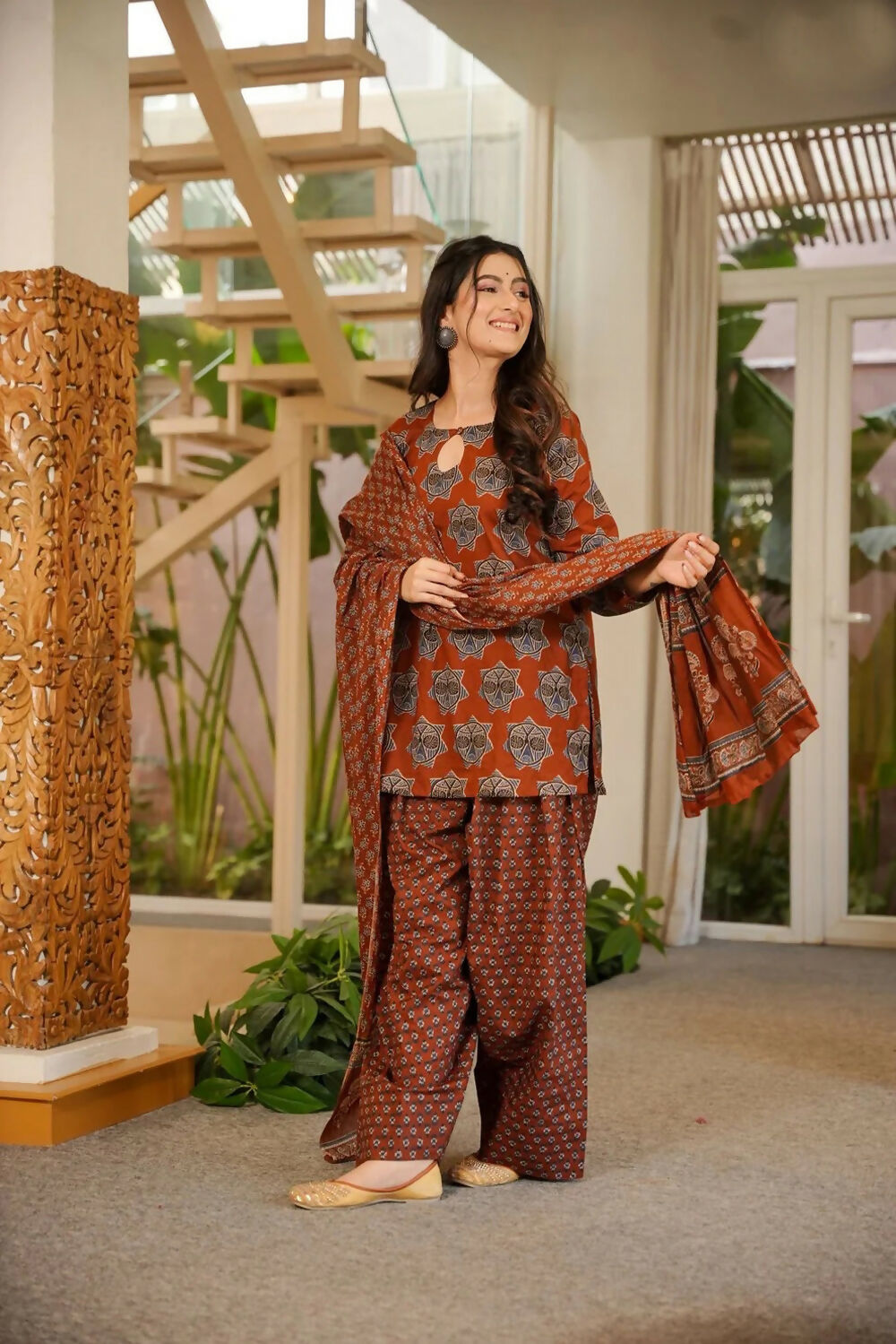 Aayaa Designer Cotton Silk Farshi Salwar Set - Maroon | Grocsy