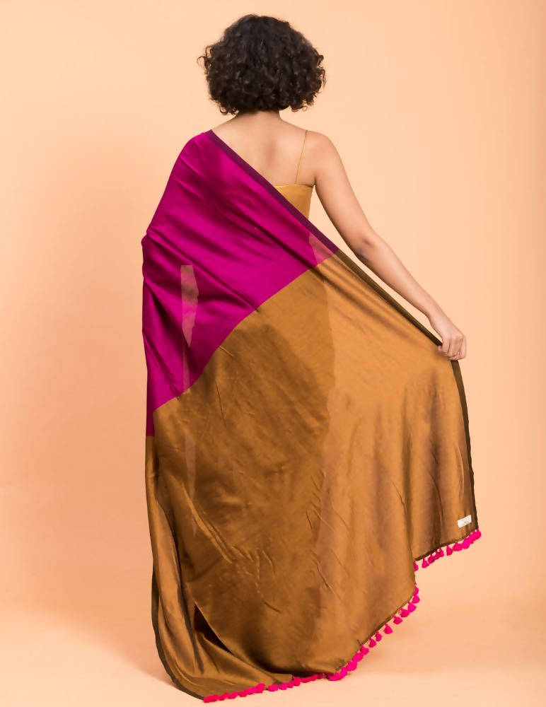 Suta Pink Golden Colorblocked Saree | Grocsy