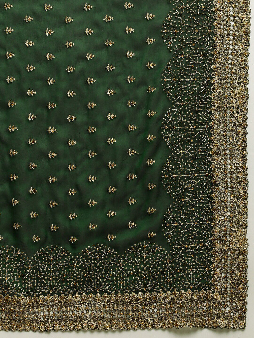 kasee Green & Gold-Toned Floral Embroidered Art Silk Saree | Grocsy