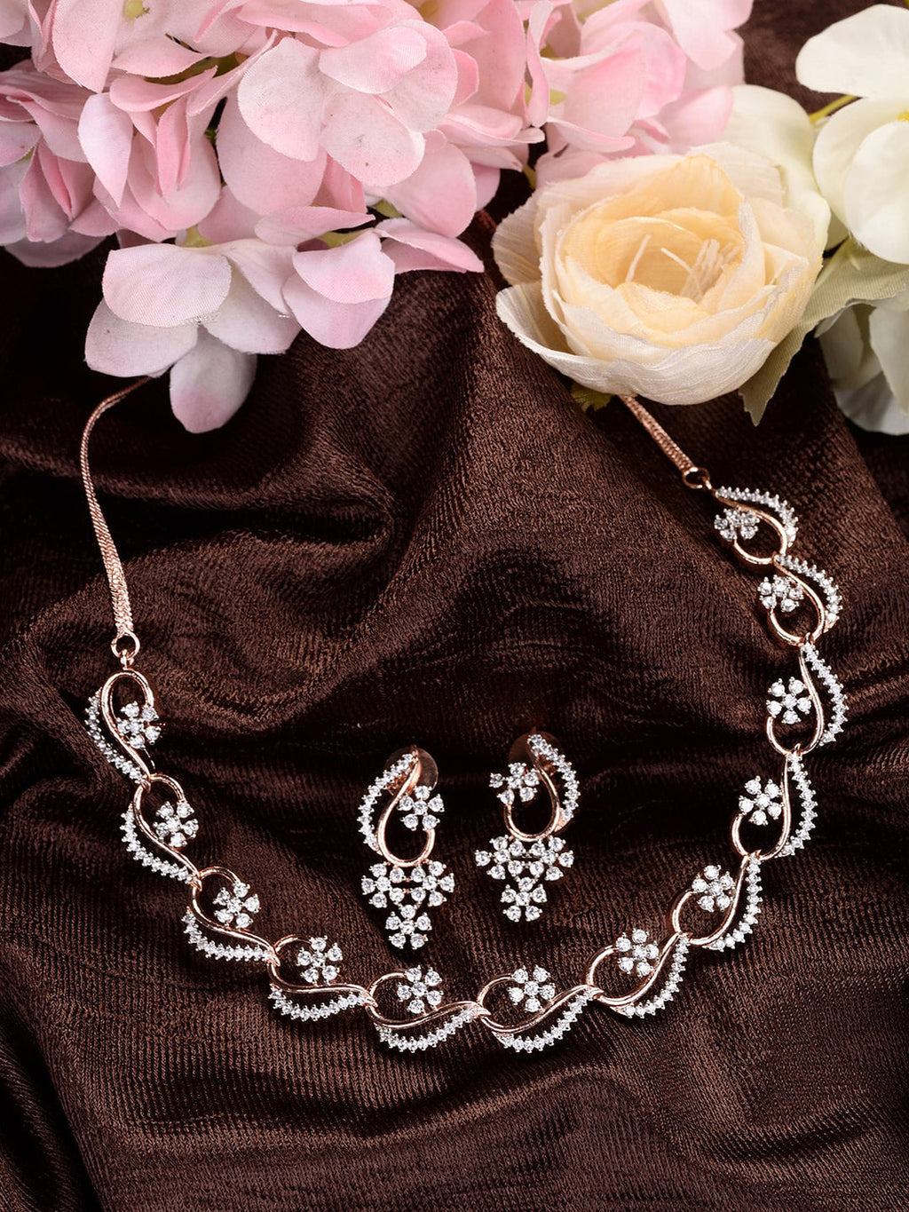 Saraf RS Jewellery Rose Gold-Polished White AD-Studded Jewellery Set | Grocsy