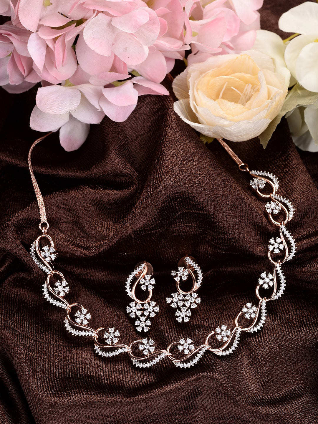 Saraf RS Jewellery Rose Gold-Polished White AD-Studded Jewellery Set | Grocsy