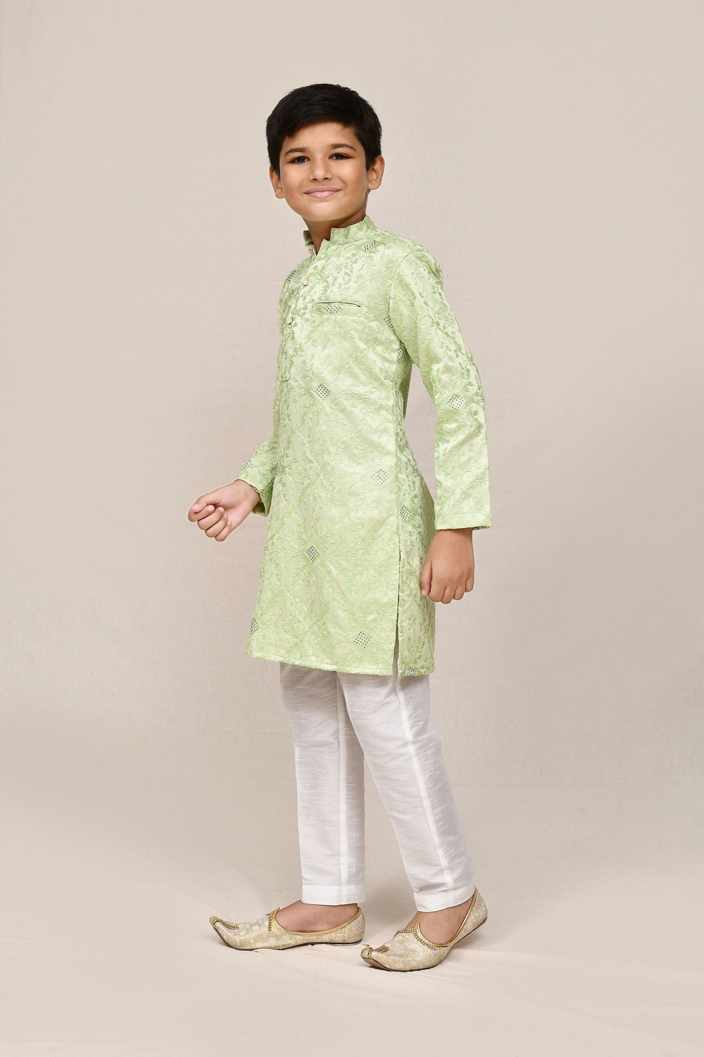 Joban Fashion Giza Cotton Pista Green Kurta With Straight Fit Pant | Grocsy