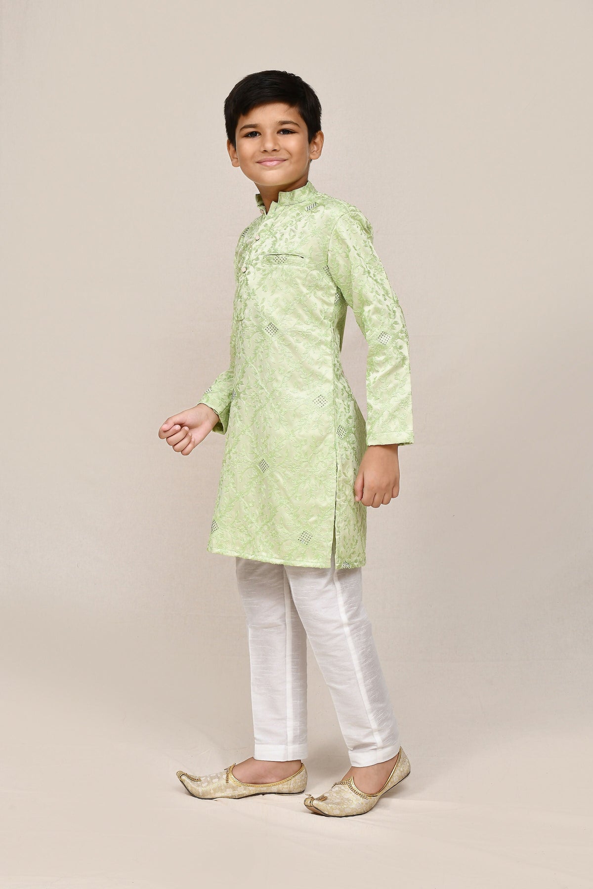 Joban Fashion Giza Cotton Pista Green Kurta With Straight Fit Pant | Grocsy