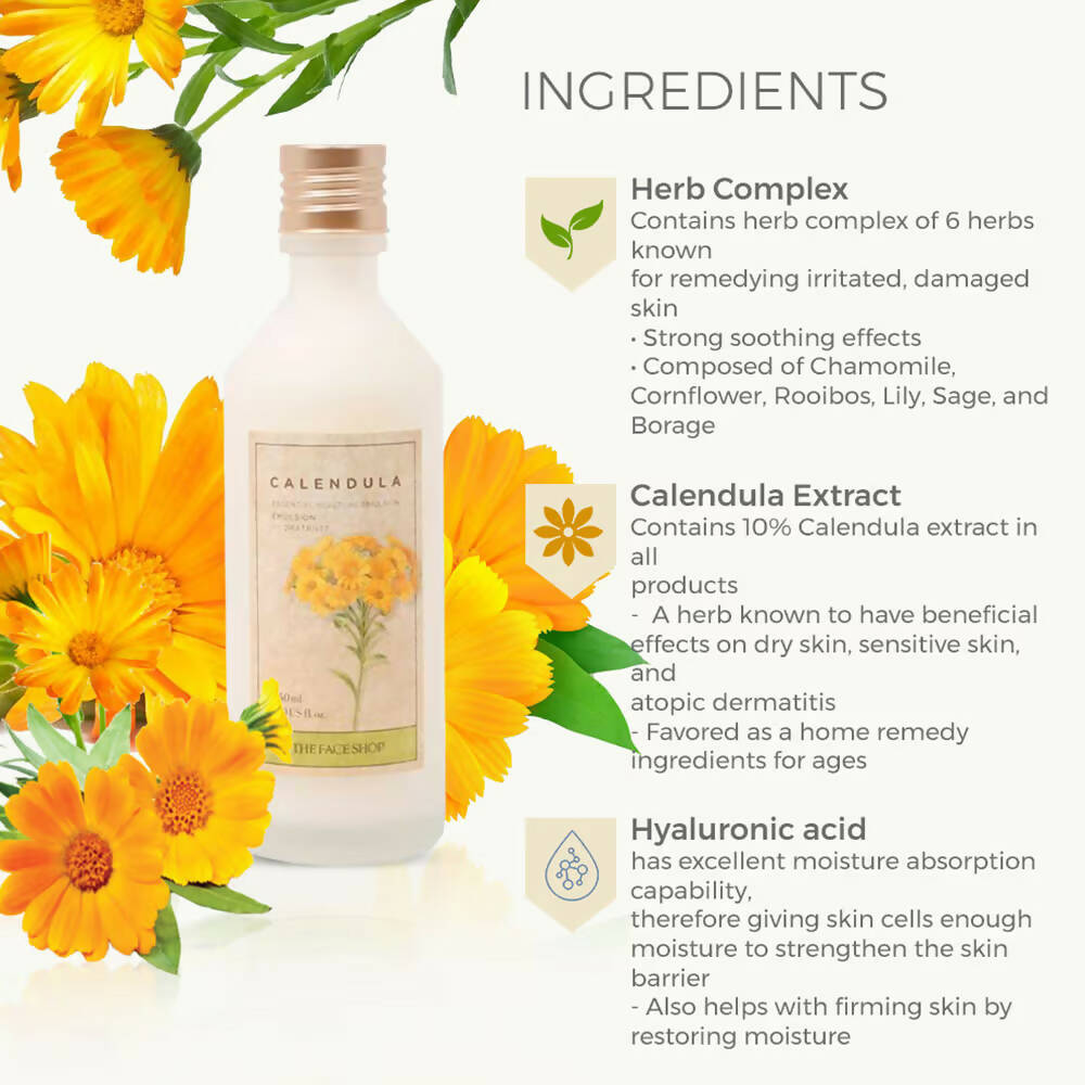 The Face Shop Calendula Essential Moisture Emulsion - Korean Skincare | Grocsy