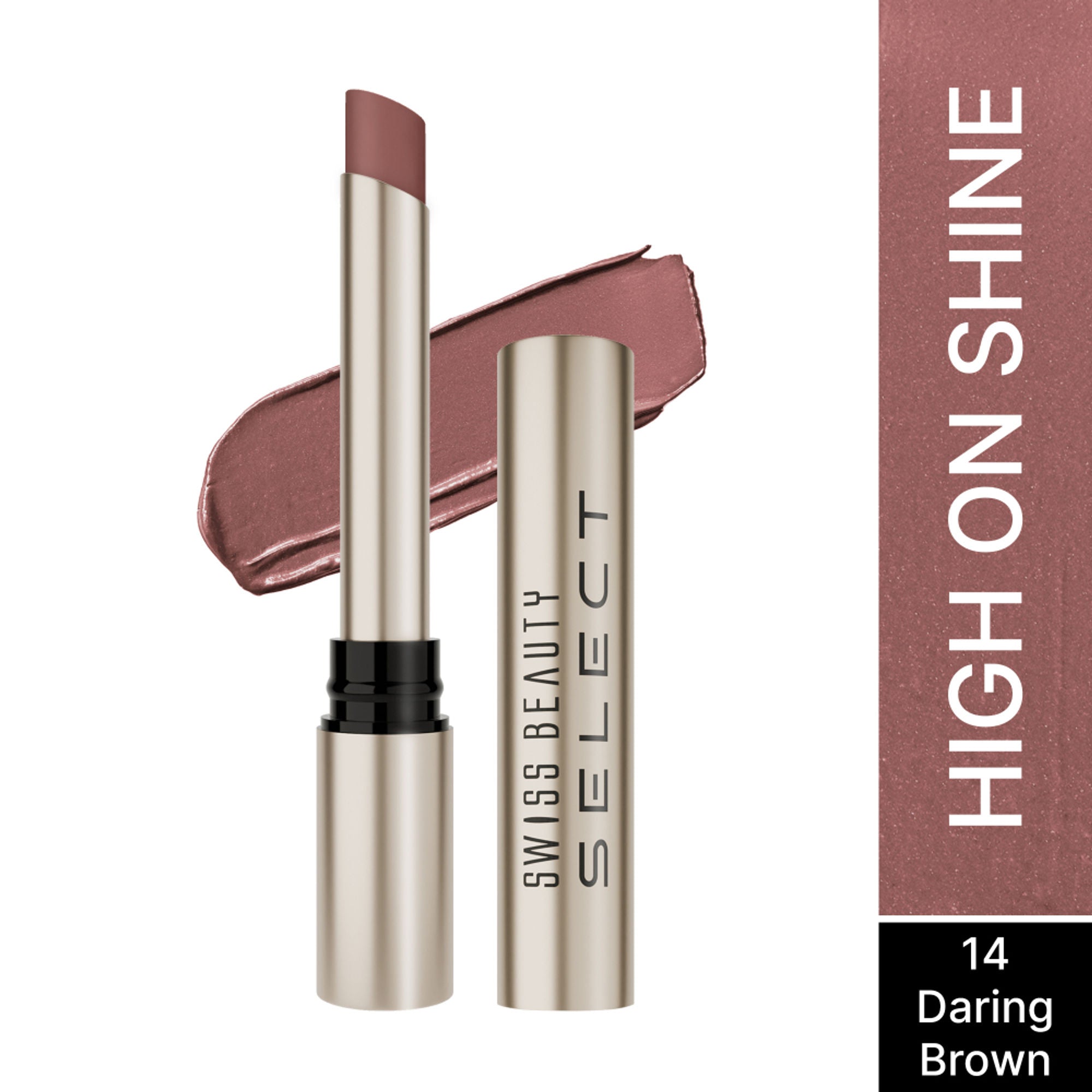 Swiss Beauty Select High On Shine Lipstick - Daring Brown | Grocsy