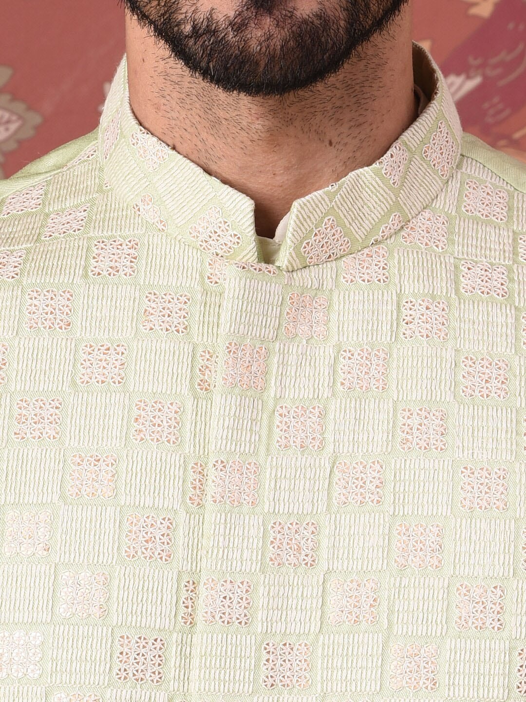 House of Pataudi Straight Kurta With Churidar & Embroidered Nehru Jacket | Grocsy