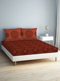 SPACES Aurum Red Ethnic Motifs Pure Cotton 140 TC Queen Bedsheet with 2 Pillow Covers | Grocsy