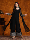 Sangria Embroidery Georgette Kurta Palazzo With Dupatta Set | Grocsy