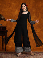 Sangria Embroidery Georgette Kurta Palazzo With Dupatta Set | Grocsy