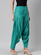 Souchii Sea Green Woven Design Pure Cotton Jacquard Patiala | Grocsy