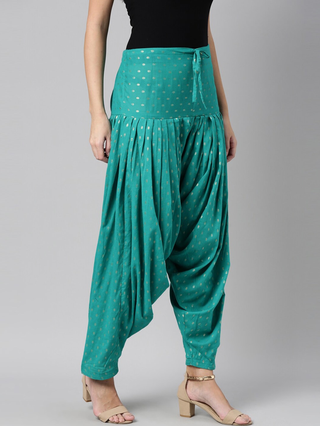 Souchii Sea Green Woven Design Pure Cotton Jacquard Patiala | Grocsy