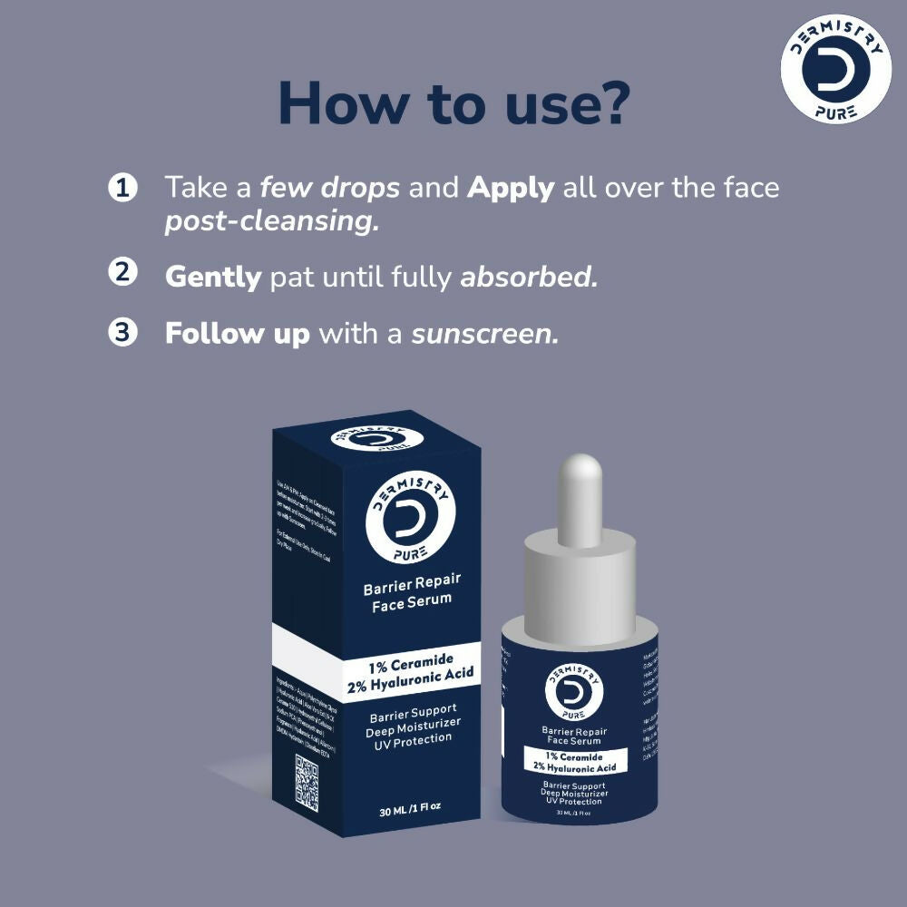 Dermistry Pure 1% Ceramide 2% Hyaluronic Acid Sensitive & Dry Skin Moisturizer Barrier Repair Serum | Grocsy