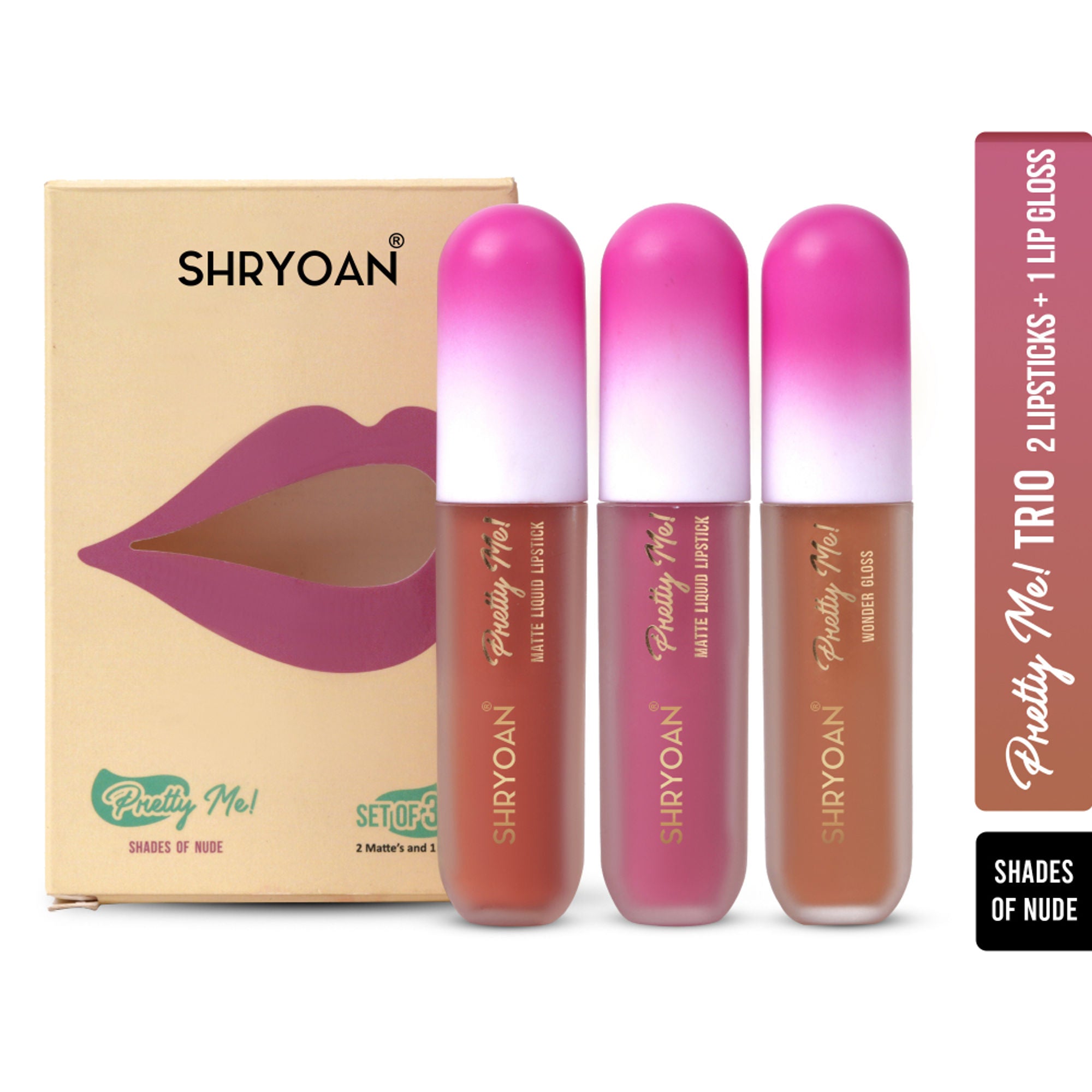 Shryoan Pretty Me! Liquid Matte Lipsticks & Lip Gloss - Nude | Grocsy