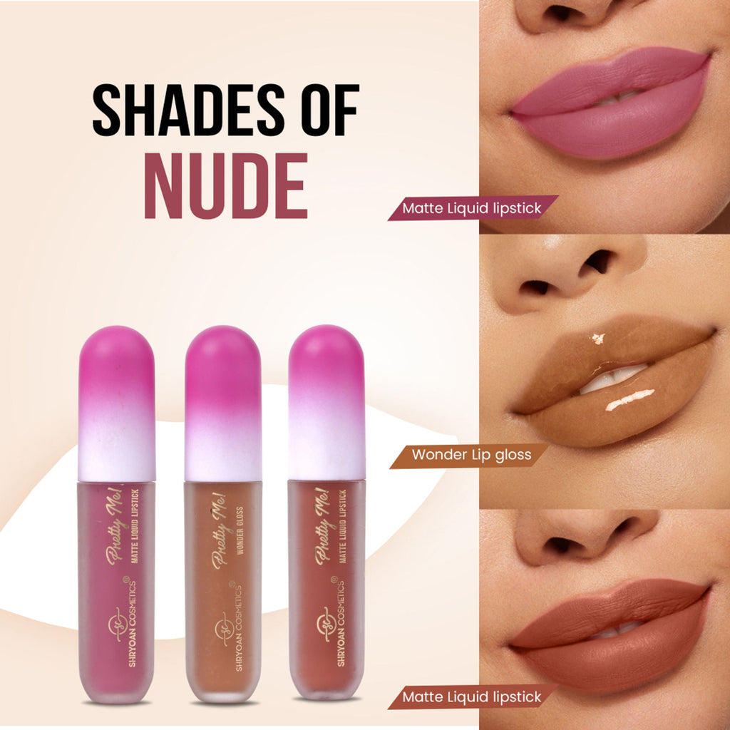 Shryoan Pretty Me! Liquid Matte Lipsticks & Lip Gloss - Nude | Grocsy