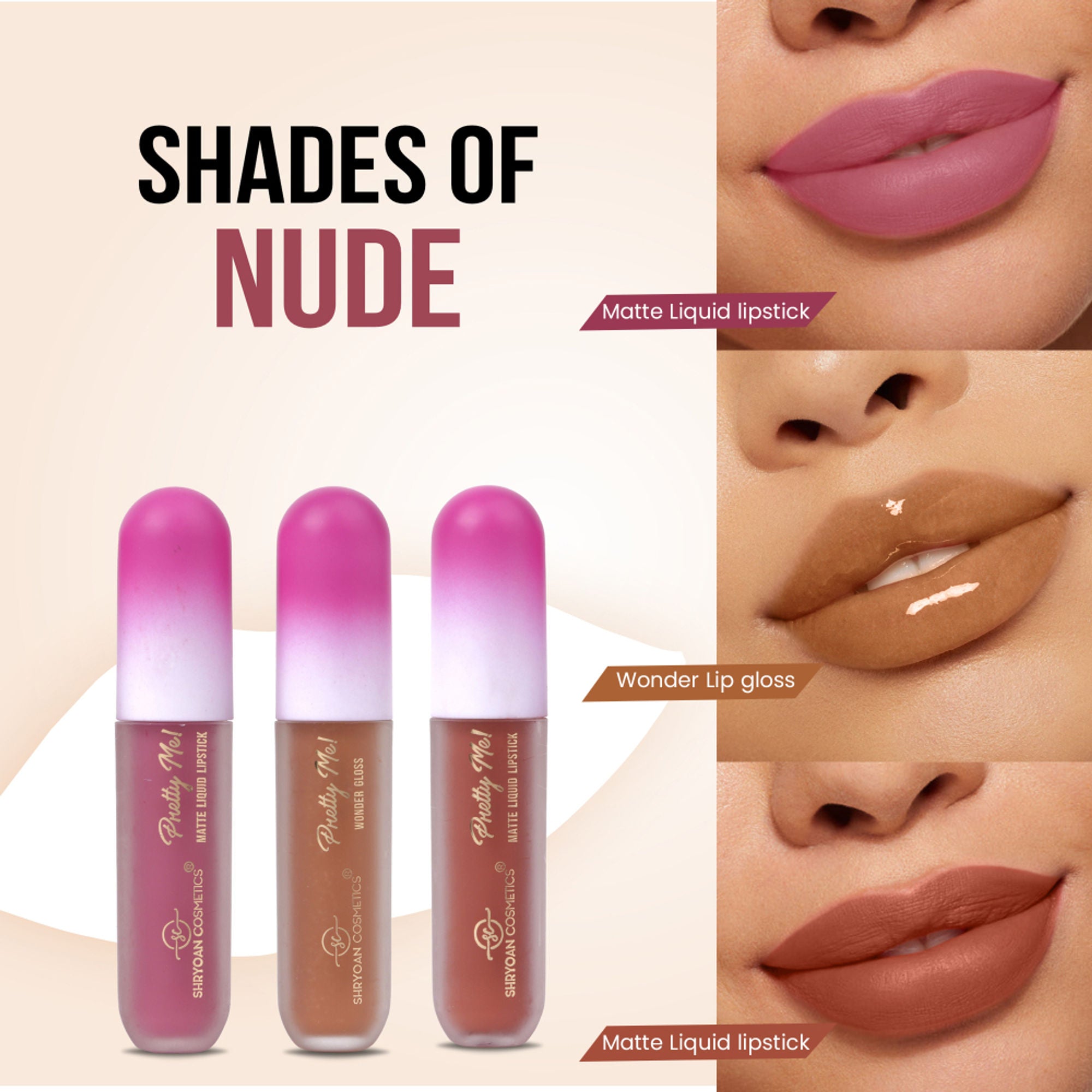 Shryoan Pretty Me! Liquid Matte Lipsticks & Lip Gloss - Nude | Grocsy