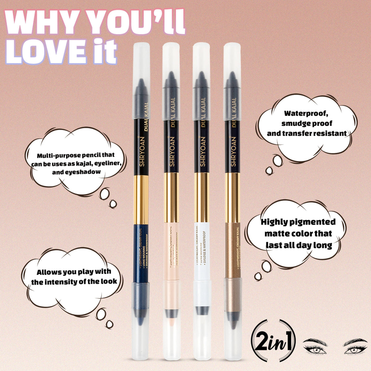 Shryoan Shimmery Dual Kajal with Sharpener - Black-Brown - Black-nude | Grocsy