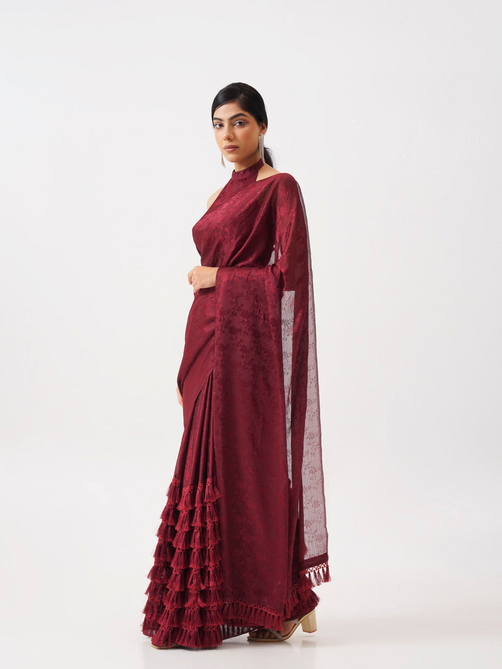 Tikhi Imli Maroon Woven Design Saree | Grocsy