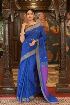 Very Much Indian Handloom Pure Cotton Paithani Swan Pallu-Marine Blue | Grocsy