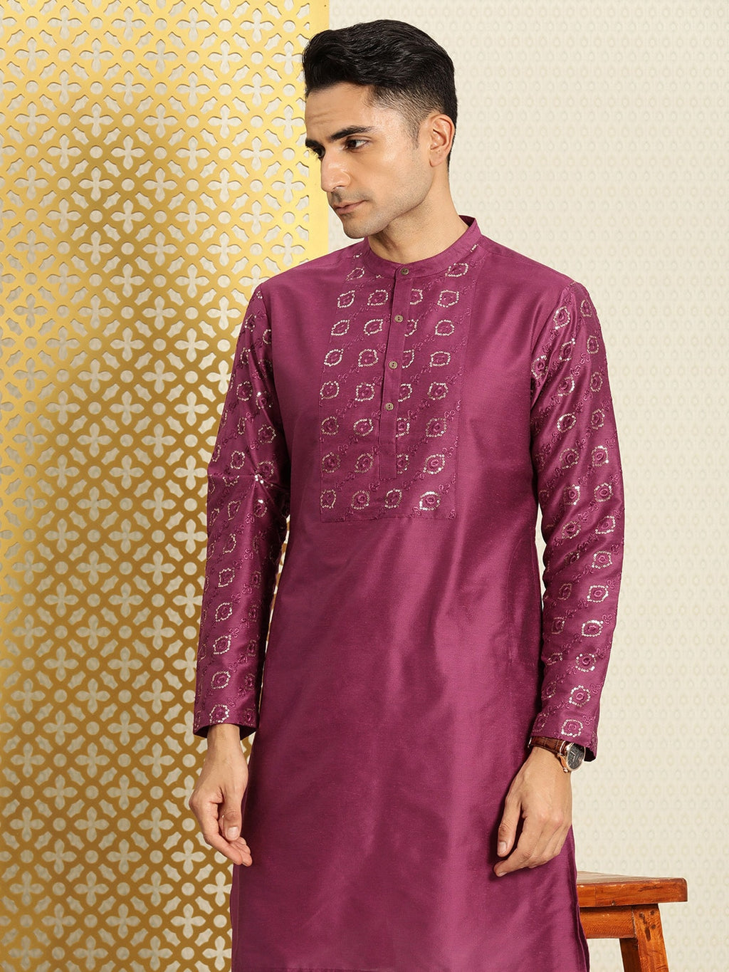 House of Pataudi Jashn Ethnic Motifs Yoke Design Sequinned Kurta | Grocsy