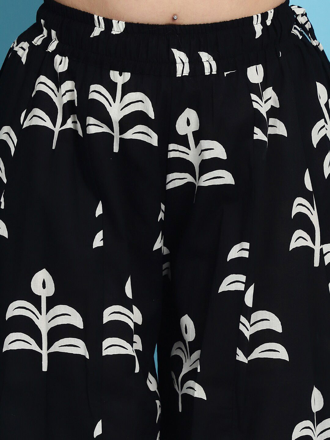 TAG 7 Floral Block Printed Flared Pure Cotton Ethnic Palazzos | Grocsy