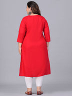 Sztori Plus Size Embroidered Yoke Design Round Neck Three-Quarter Sleeves Straight Kurta | Grocsy