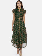 Souchii Green Printed A-Line Dress | Grocsy