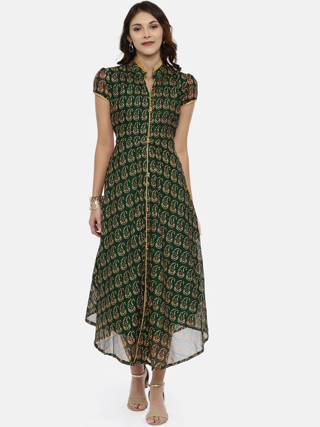 Souchii Green Printed A-Line Dress | Grocsy