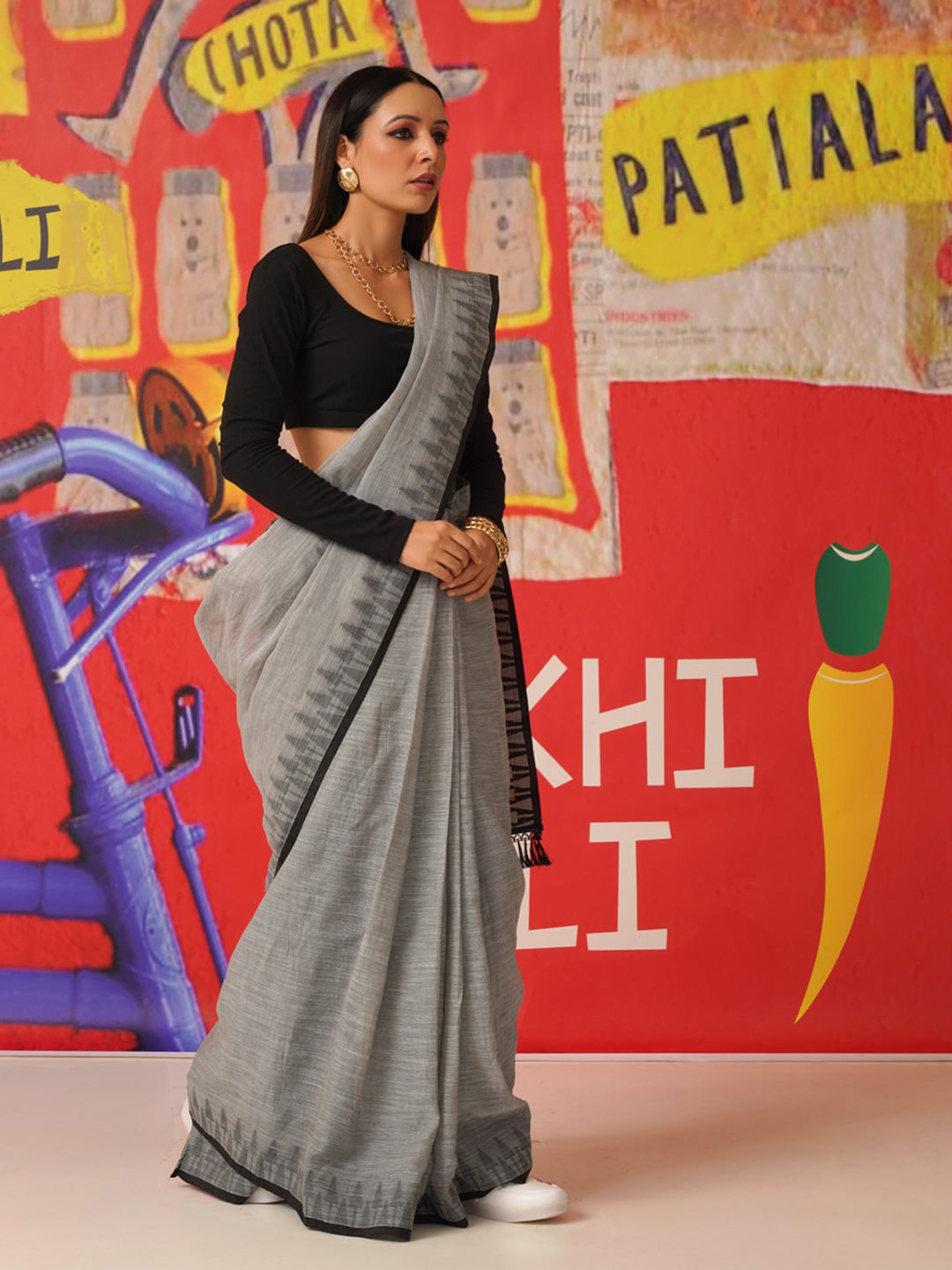 Tikhi Imli Woven Design Cotton Blend Saree | Grocsy