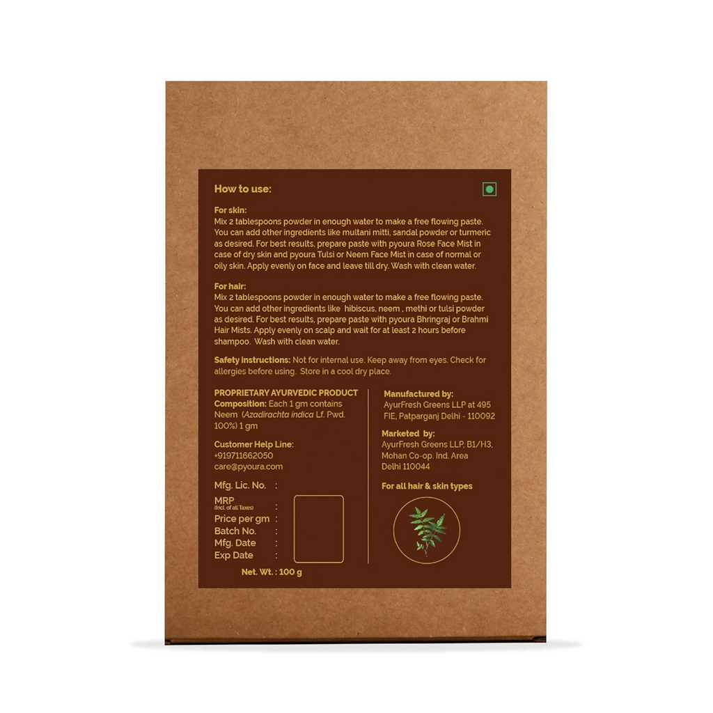 Pyoura Neem Leaf Powder 100% Pure & Natural Hygienically Dried Pack For Healthy Scalp & Strong Hair | Grocsy