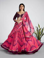 House of Panchhi Rose Organza Siroski Stone Work Leheriya Print Lehenga Choli & Dupatta | Grocsy
